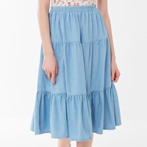 BDG Urban Outfitters Midi Jean Tiered Ruffle Skirt
